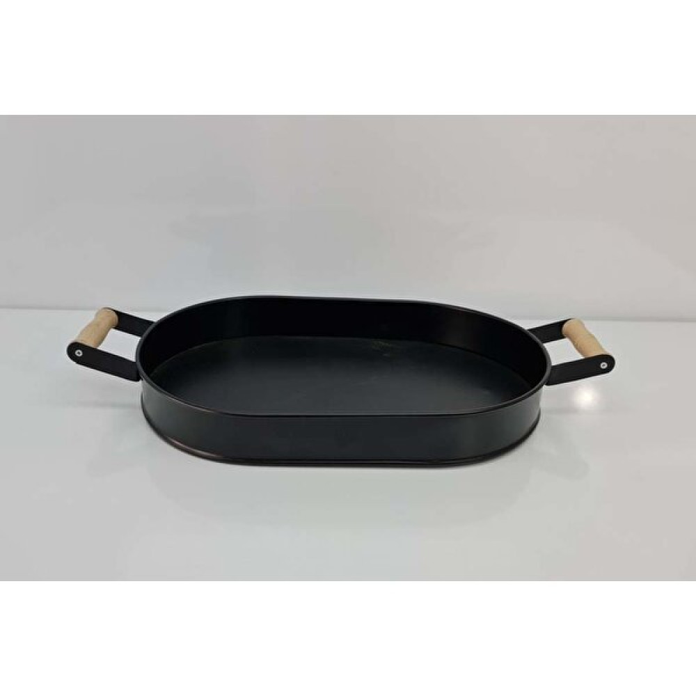 Yıldıray Metal Ahşap Kulplu Kalın Galveniz Metal Yapım Oval Tepsi 36 cm Siyah Servis Tepsisi Fiyatı
