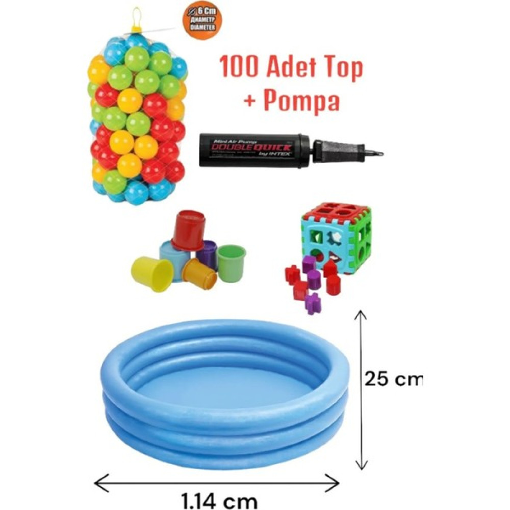 Yıldırım Oyuncak 1.14 cm 3 Boğumlu Mavi Havuz 100 Adet Top ve Pompa - Fileli Bultak Mini Kule 6'lı Toplam 5'li Set Şişme Su Ürünleri Fiyatı