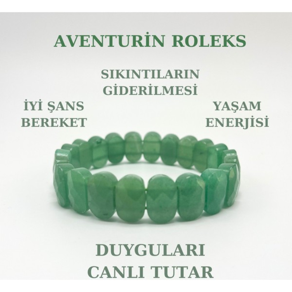 Yıldız Doğal Taş Aventurin Doğal Taş Roleks Bileklik - 18 - 19 cm - Yeşil Saat ve Bileklik Aksesuarı Fiyatı