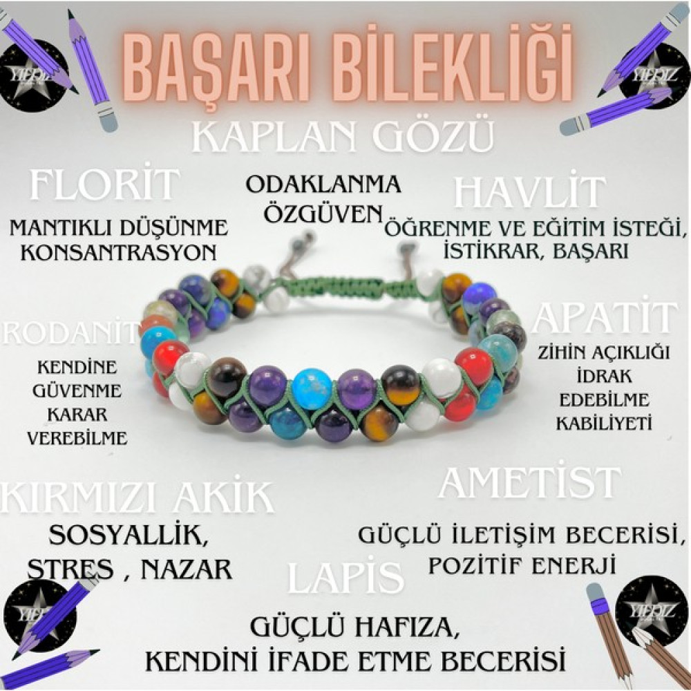Yıldız Doğal Taş Doğal Taş Başarı Bilekliği 6mm Çift Sıra Ayarlanabilir Ölçü Saat ve Bileklik Aksesuarı Fiyatı