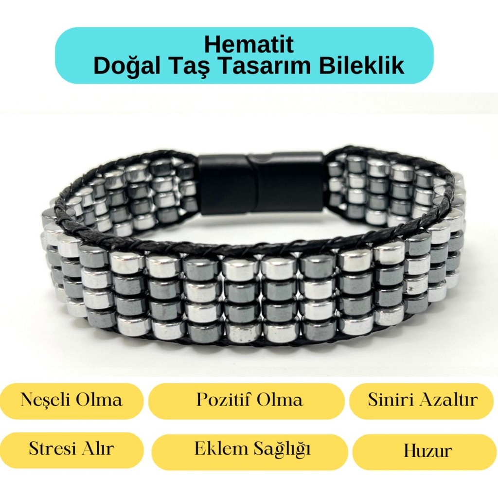 Yıldız Doğal Taş Sertifikalı Hematit Doğal Taş Tasarım Erkek Bileklik Gümüş ve Siyah Renk 2li Asimetrik Dizim - 21 cm - Renkli SSD / Solid State Drive Fiyatı