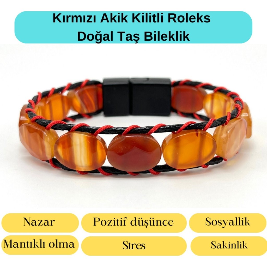 Yıldız Doğal Taş Sertifikalı Kırmızı Akik Kilit Kapama Roleks Doğal Taş Deri Bileklik - 17 cm SSD / Solid State Drive Fiyatı
