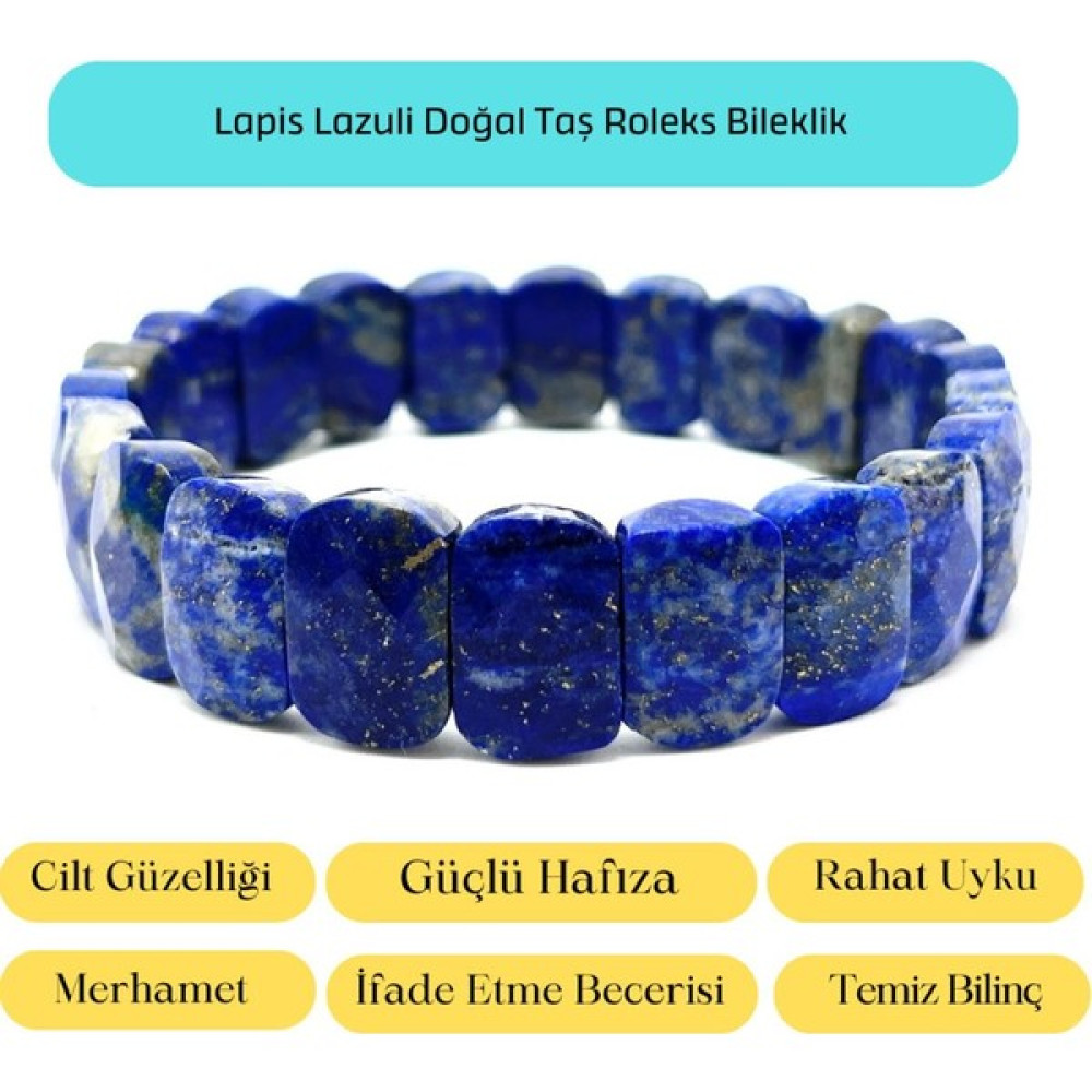 Yıldız Doğal Taş Sertifikalı Lapis Lazuli Doğal Taş Roleks Bileklik - 21 cm - Lacivert Saat ve Bileklik Aksesuarı Fiyatı