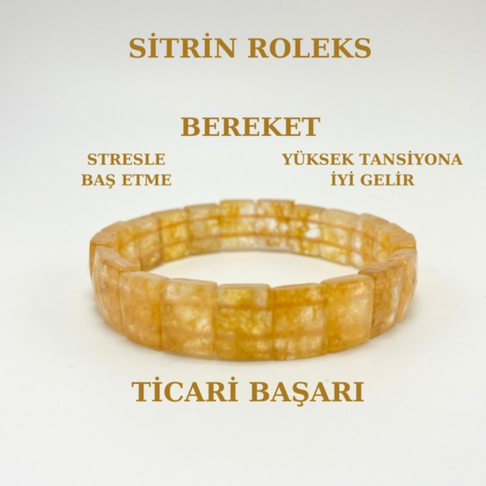 Yıldız Doğal Taş Sitrin Doğal Taş Roleks Bileklik - 18 - 19 cm - Sarı Saat ve Bileklik Aksesuarı Fiyatı