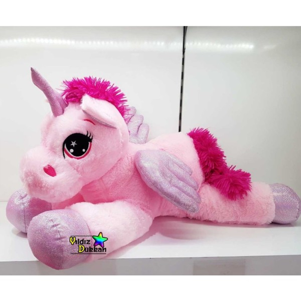 Yıldız Dükkan Sevimli Hayvan Peluş Oyuncak At Yatan Boynuzlu At Unicorn Pony 60 cm Oyun Arkadaşı (Yurt Dışından) - Beyaz - Siyah Peluş Oyuncaklar Fiyatı