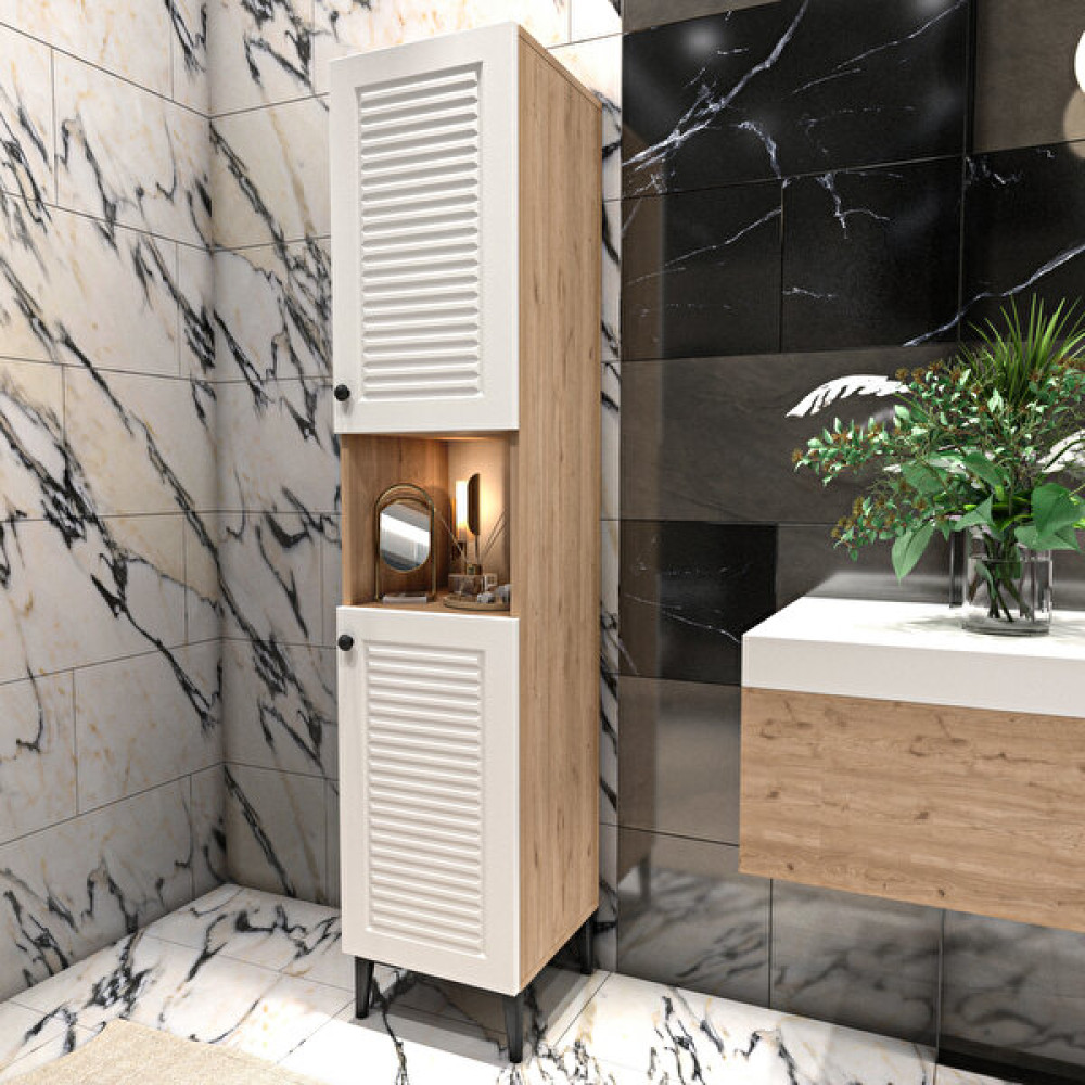 Yıldız Elegance Banyo Boy Dolabı Luxe Ahşap-Beyaz - Ahşap Banyo Dolabı / Mobilyası Fiyatı