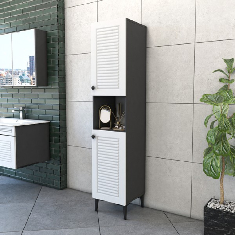 Yıldız Elegance Banyo Boy Dolabı Luxe Antrasit-Beyaz Banyo Dolabı / Mobilyası Fiyatı