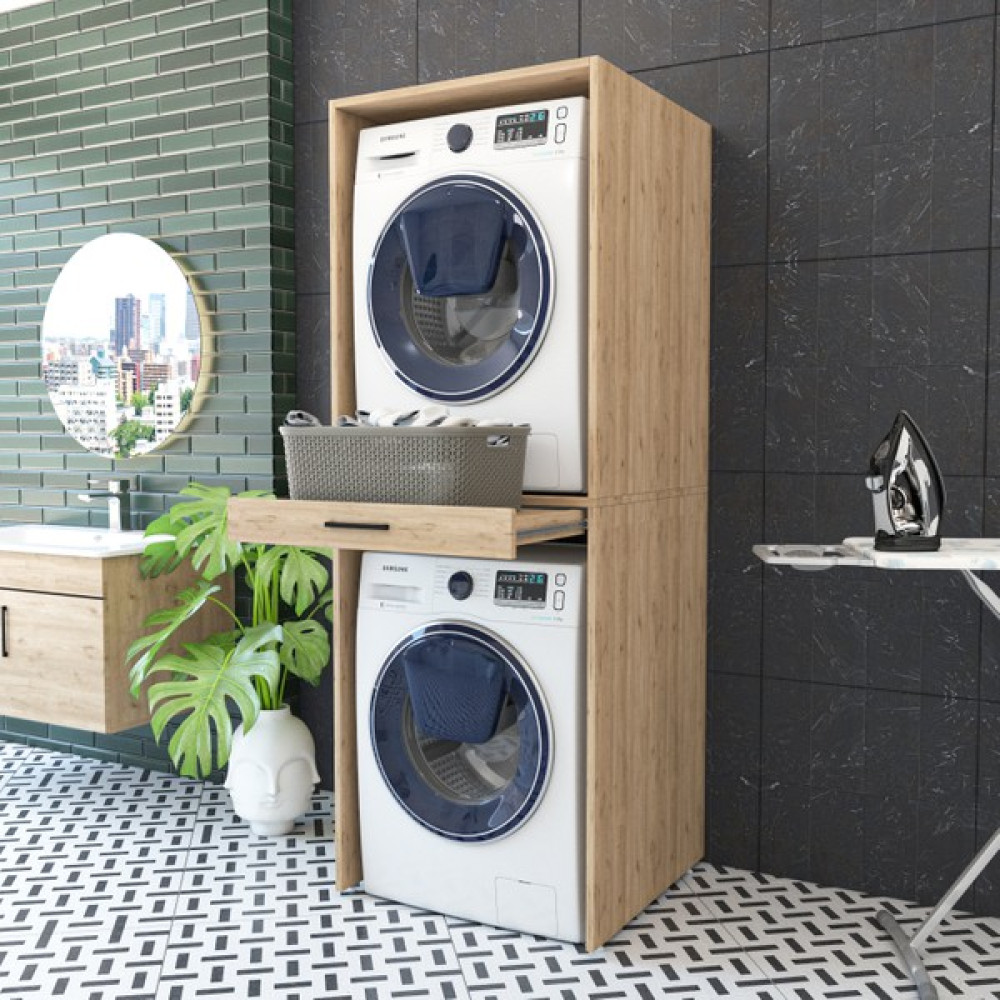 Yıldız Elegance Banyo Dolabı Çamaşır ve Kurutma Makinesi Dolabı Çekmeceli Ahşap Renk Banyo Dolabı / Mobilyası Fiyatı