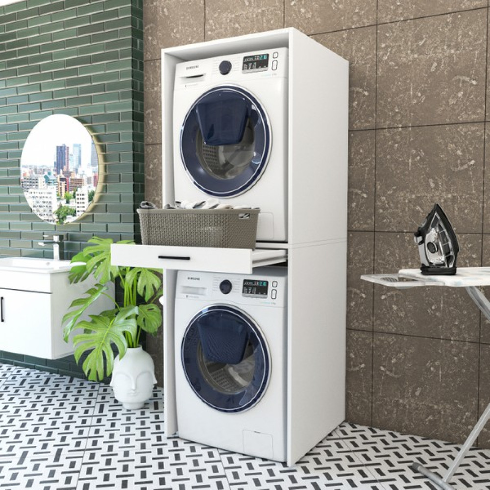 Yıldız Elegance Banyo Dolabı Çamaşır ve Kurutma Makinesi Dolabı Çekmeceli Beyaz Banyo Dolabı / Mobilyası Fiyatı