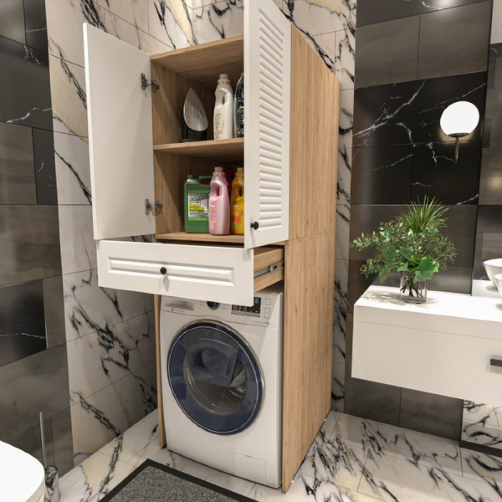 Yıldız Elegance Panjur Kapaklı Çekmeceli ve Raflı Çamaşır Makinesi Dolabı I AHŞAP-BEYAZ Diğer Fiyatı