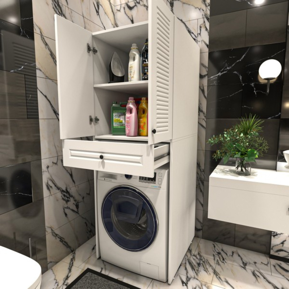 Yıldız Elegance Panjur Kapaklı Çekmeceli ve Raflı Çamaşır Makinesi Dolabı I BEYAZ Diğer Fiyatı