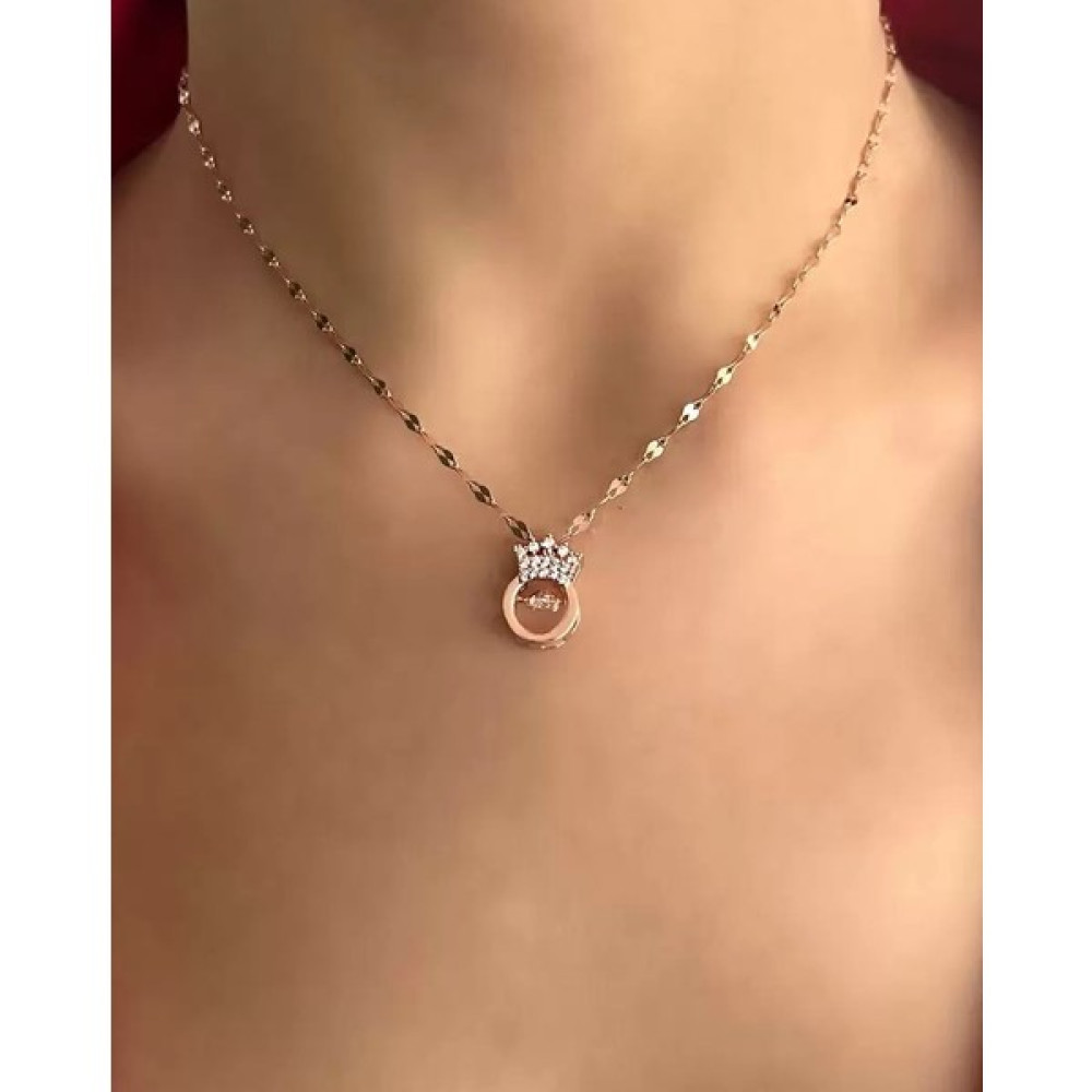 Yıldız Moda Aksesuar Rose Rengi Zirkon Taşlı Çelik Kolye Altın, Takı & Aksesuar Fiyatı