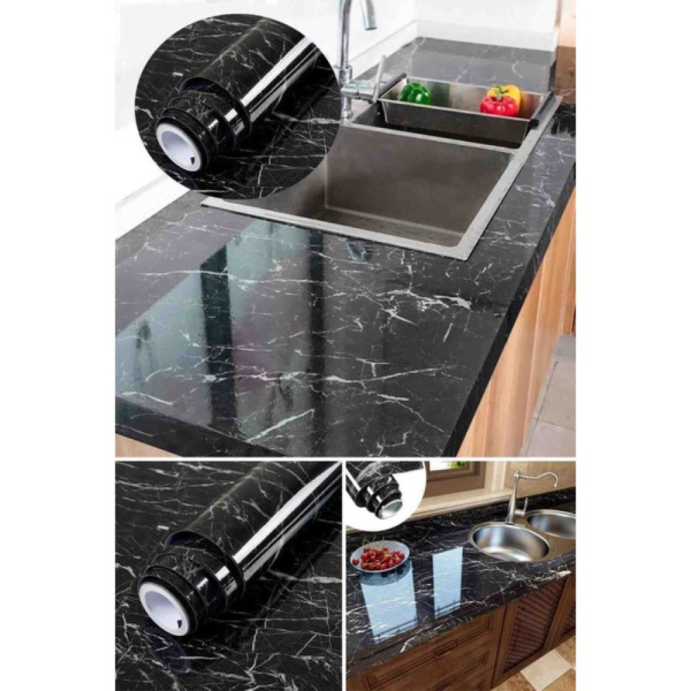 Yıldız One Mermer Desenli Masa Tezgah Mutfak Su Geçirmez Yapışkanlı Kaplama Kağıdı Folyo Sticker Siyah 5x0,6m Duvar Kağıdı Fiyatı