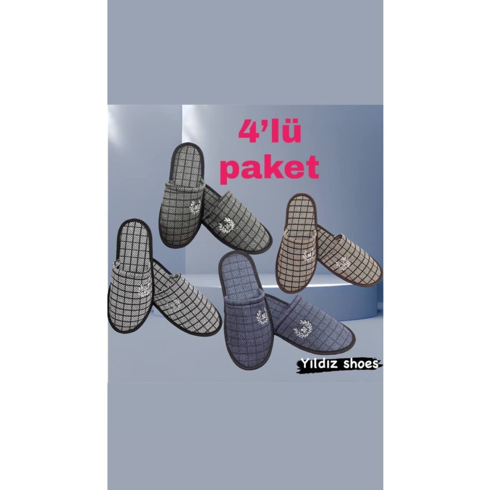 YILDIZ SHOES Motifli 4 Lü Erkek Ev Terliği Nakışlı Günlük Önü Kapalı Misafir Terliği Kışlık Ev Misafir Terliği 43 Beden Unisex Sandalet Fiyatı