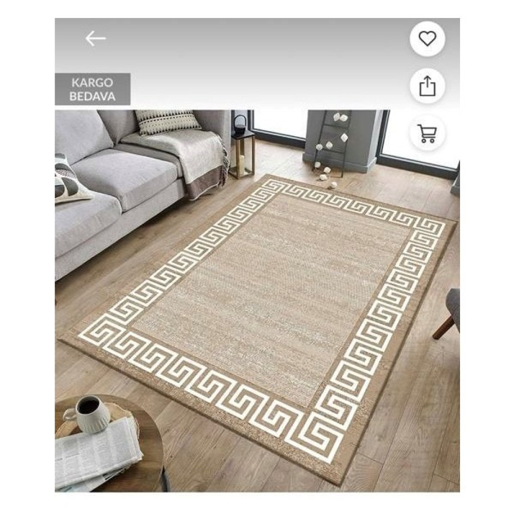 Yıldızhan Çeyiz 6m² Sade Geometrik Açık Kahverengi Süngerli Lastikli Kaydırmaz Dijital Baskılı Yıkanabilir Halı Örtüsü - 200 x 300 cm Salon & Oturma Odası Tekstili Fiyatı