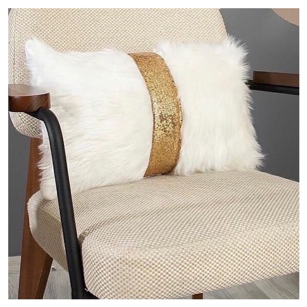 Yılmaz Home Peluş Dikdörtgen Şeritli Dekoratif Kırlent Kılıfı - 30 x 50 cm - Beyaz - Gold Kırlent / Mobilya Yastığı Fiyatı