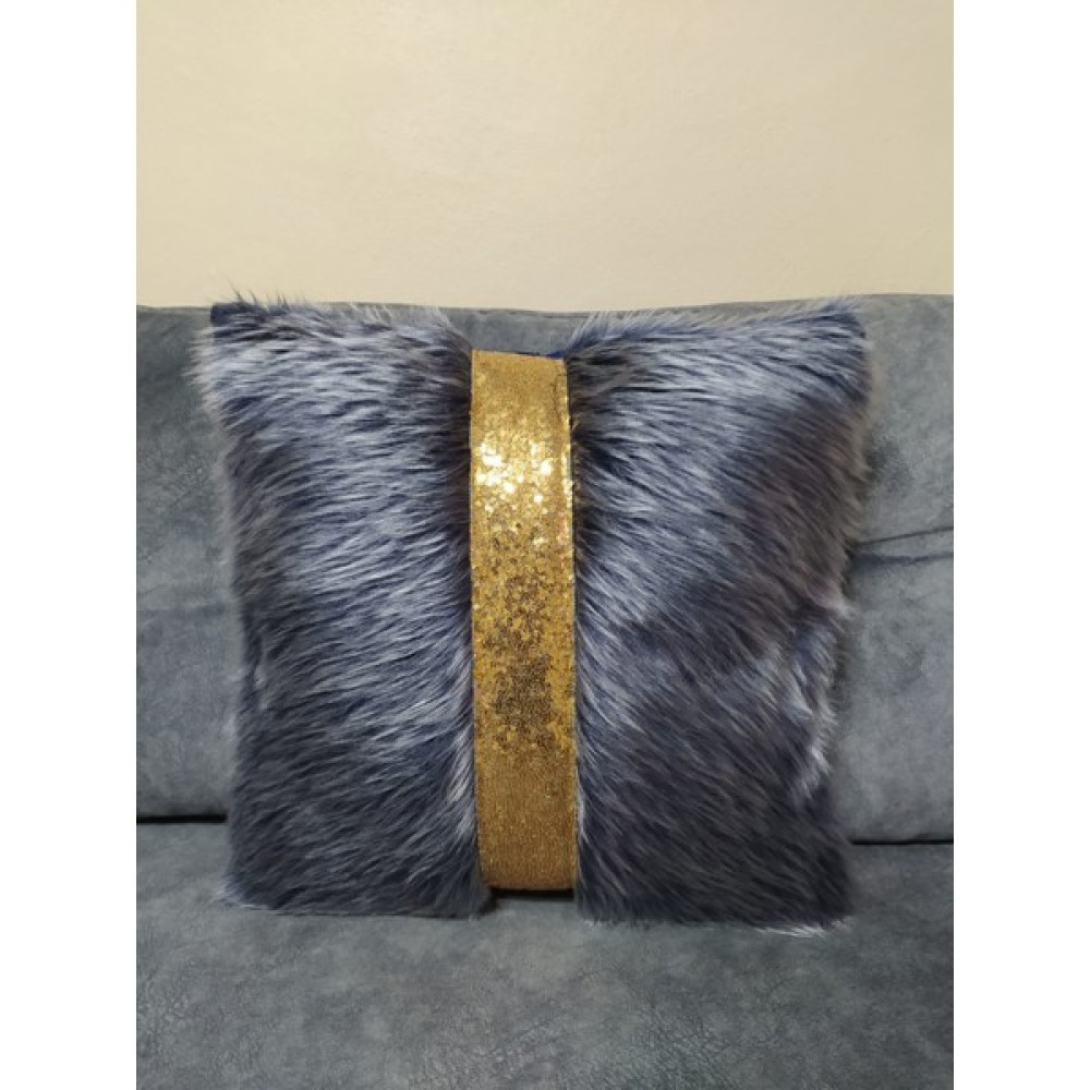 Yılmaz Home Peluş Şeritli Kırlent Kılıfı - (Lacivert Peluş-Gold Şeritli) - 42 x 42 cm - Gri Kırlent / Mobilya Yastığı Fiyatı