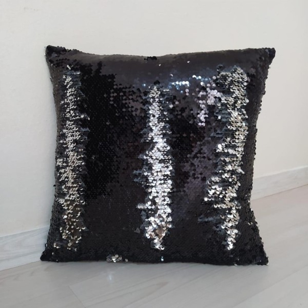Yılmaz Home Pullu Payetli Dekoratif Kırlent Kılıfı - 42 x 42 cm - Siyah - Gümüş Kırlent / Mobilya Yastığı Fiyatı