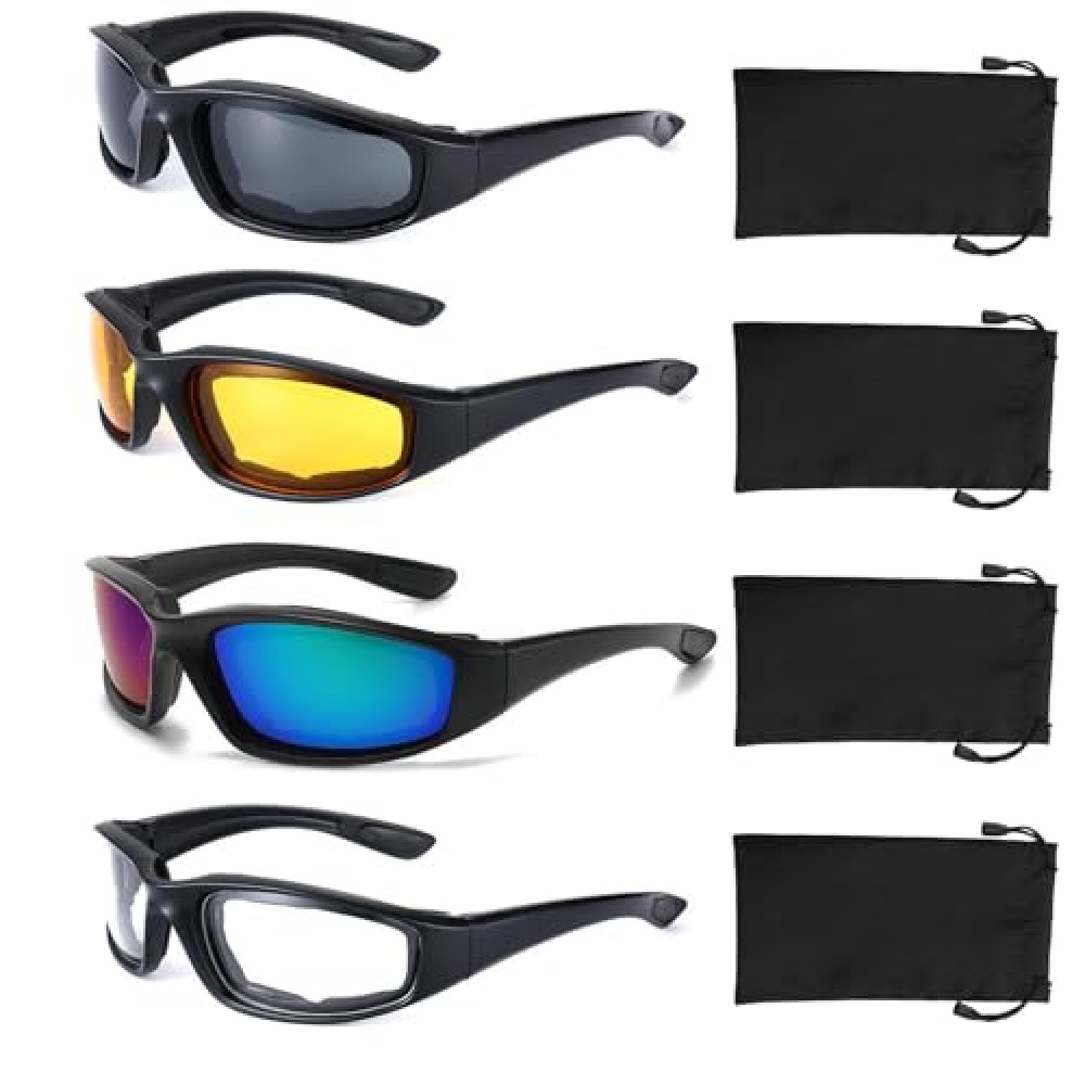 YISUGOOC 4 Pair Motorcycle Glasses Riding Glasses UV Protection Windproof And Dustproof Motorcycle Goggles Foam Cushion Eyeglasses Suitable For Outdoor Sports Motorcycle Riding