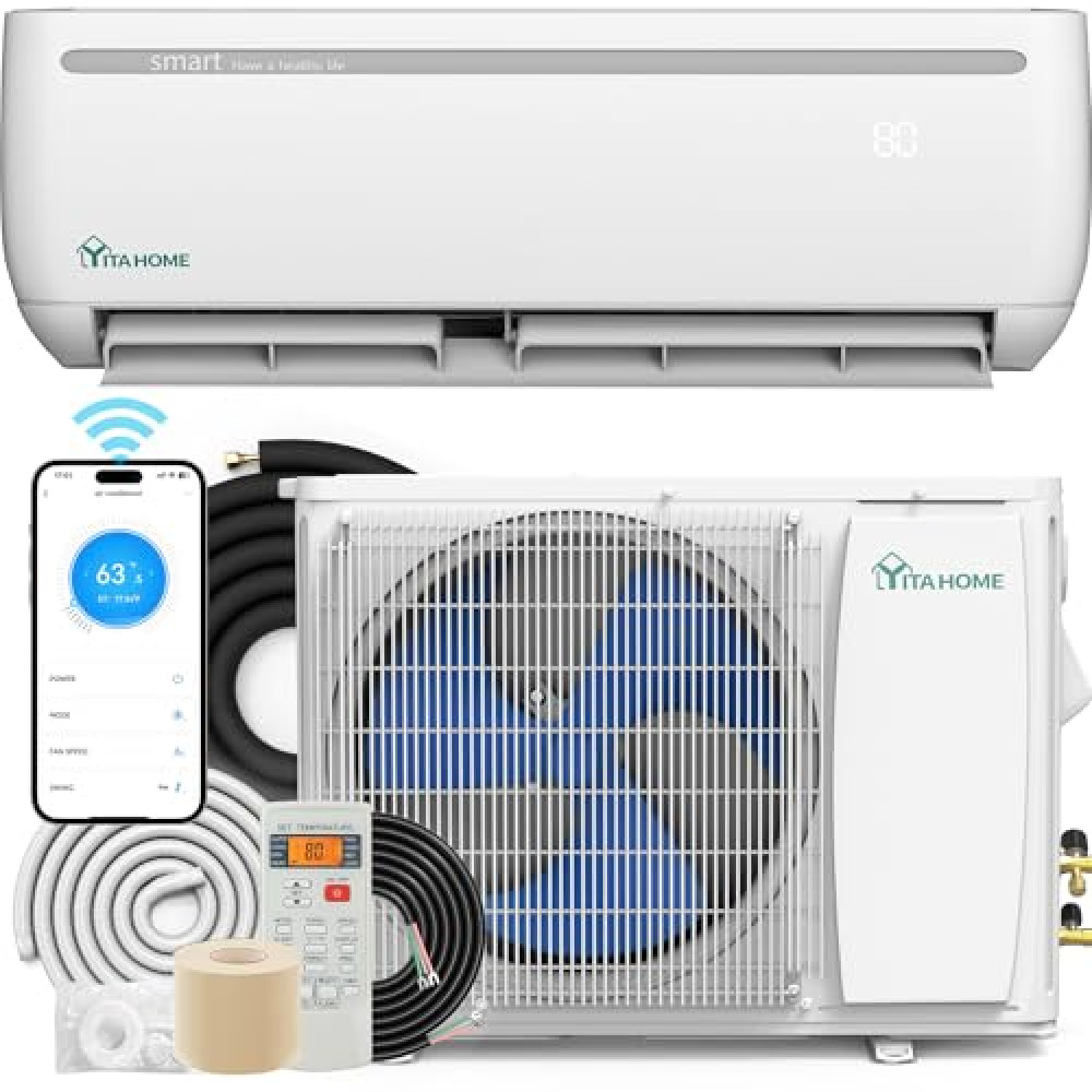 YITAHOME 12000 BTU Mini Split Air Conditioner Heat Pump System, 20 SEER2 115V Ductless Inverter System with Wi-Fi & Alexa Compatibility, Covers Up to 750 Sq. Ft, Complete Installation Kit Included Klimalar Fiyatı