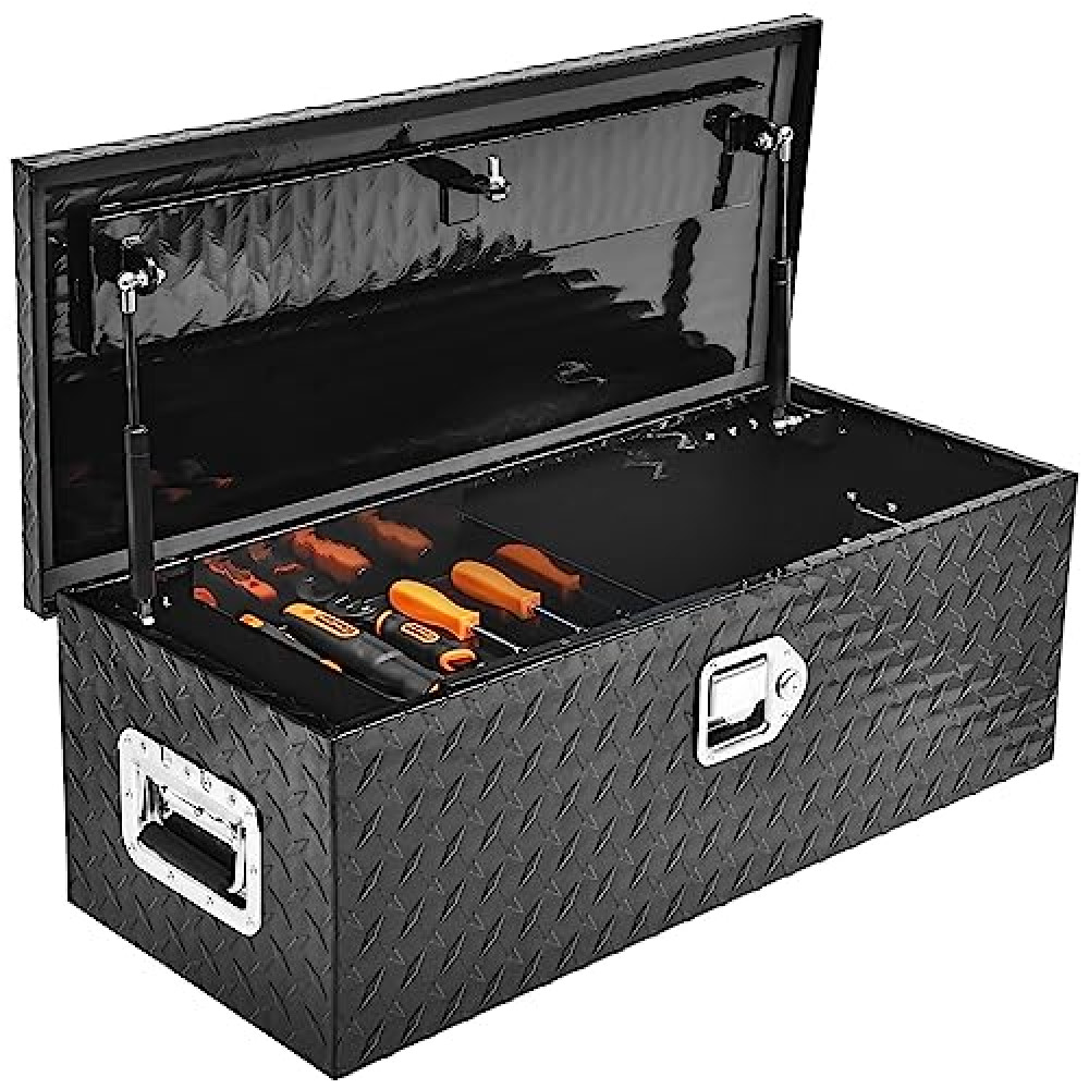 YITAMOTOR 30 Inch Truck Bed Tool Box, Heavy Duty Aluminum Diamond Plate Tool Box with Sliding Shelf, Trailer Tool box for Pick Up Truck RV Trailer, Chest Storage Organizer with Lock and Keys