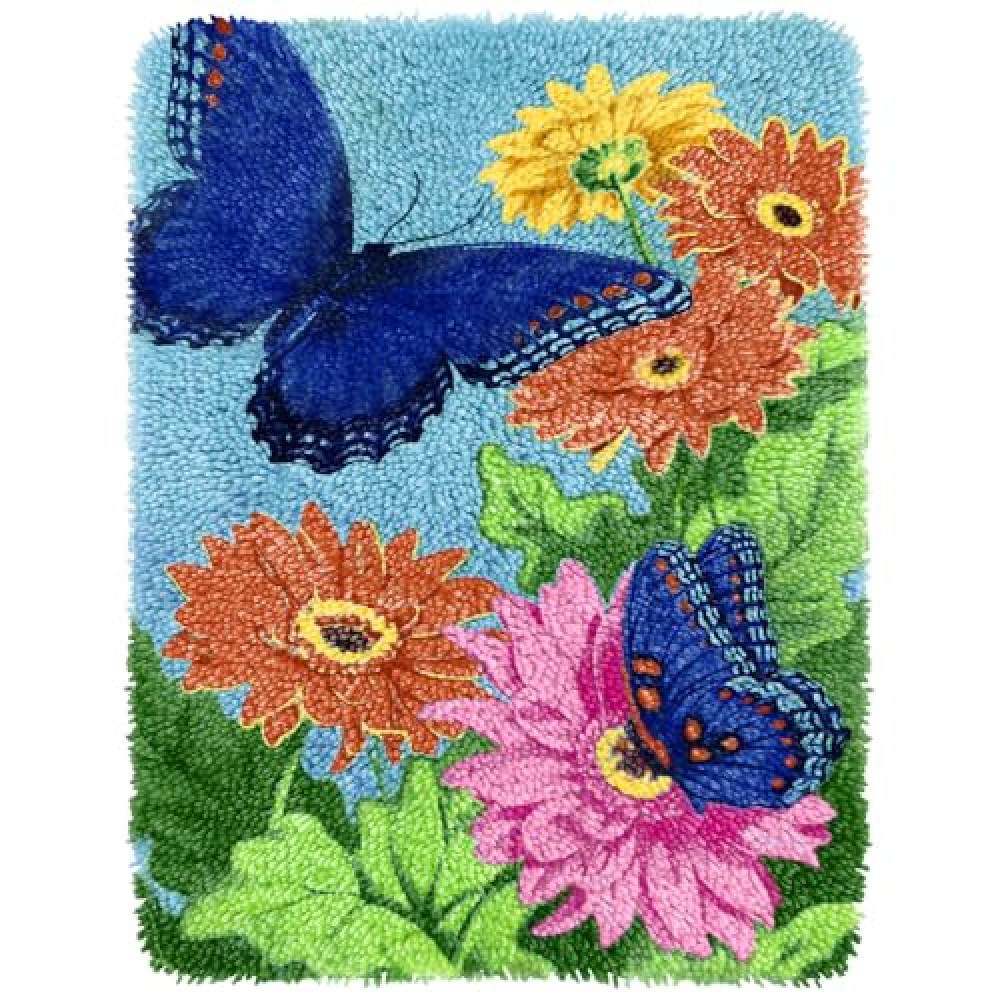 Yjunue Butterfly Floral Latch Hook Kits for Adults, DIY Crochet Yarn Rugs Hooking Craft Kit with Color Preprinted Pattern Design for Kids Adults and Beginners(Butterfly, 20 x 15in)