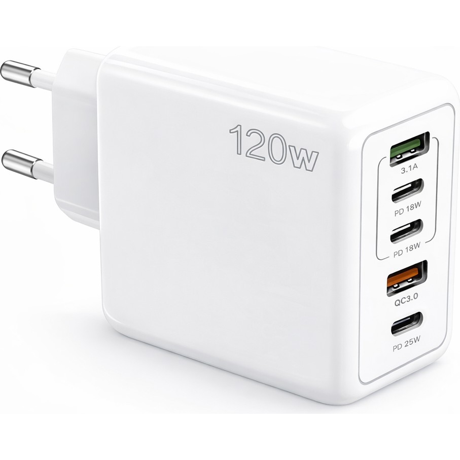 Yk Desing 120W Çok Portlu Hızlı Şarj Adaptörü | 2 Usb-A + 3 Type-C (Pd) Şarj Cihazı - Beyaz Bilgisayar Çevirici ve Adaptörü Fiyatı