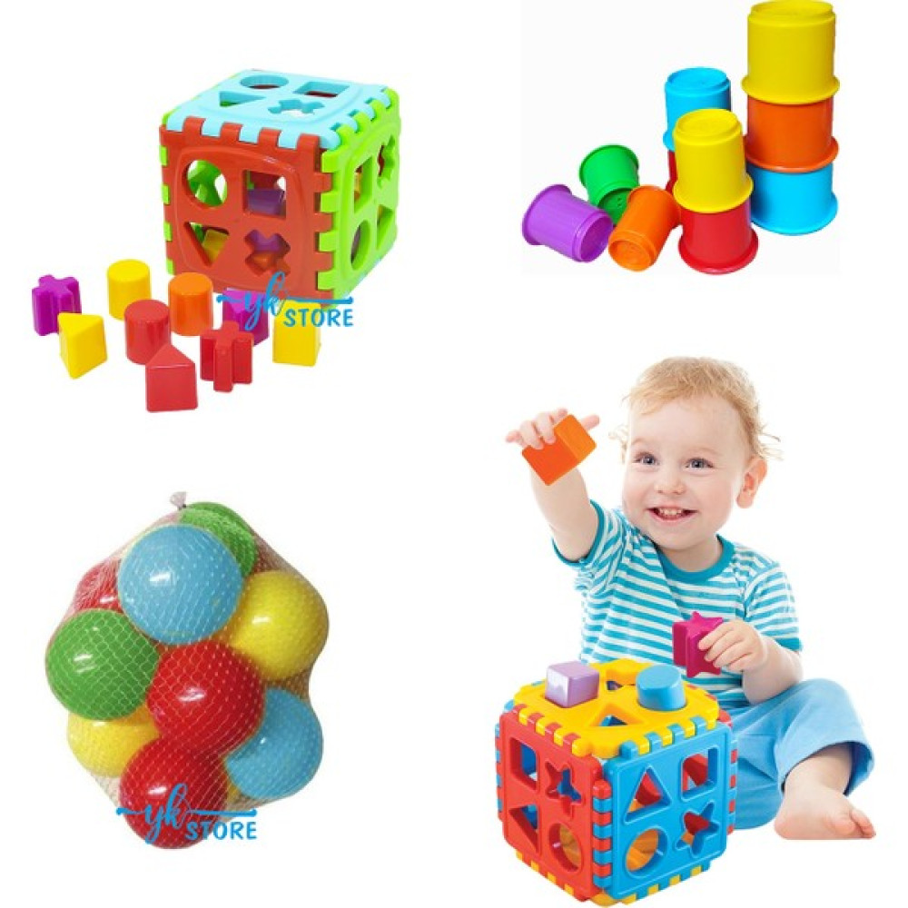 Yk Store 3'lü Set Sevimli Kule + Bul Tak Puzzle Küp + 10 Adet Top Eğitici Zeka Geliştirici Set - Renkli Eğitici Oyuncak Fiyatı