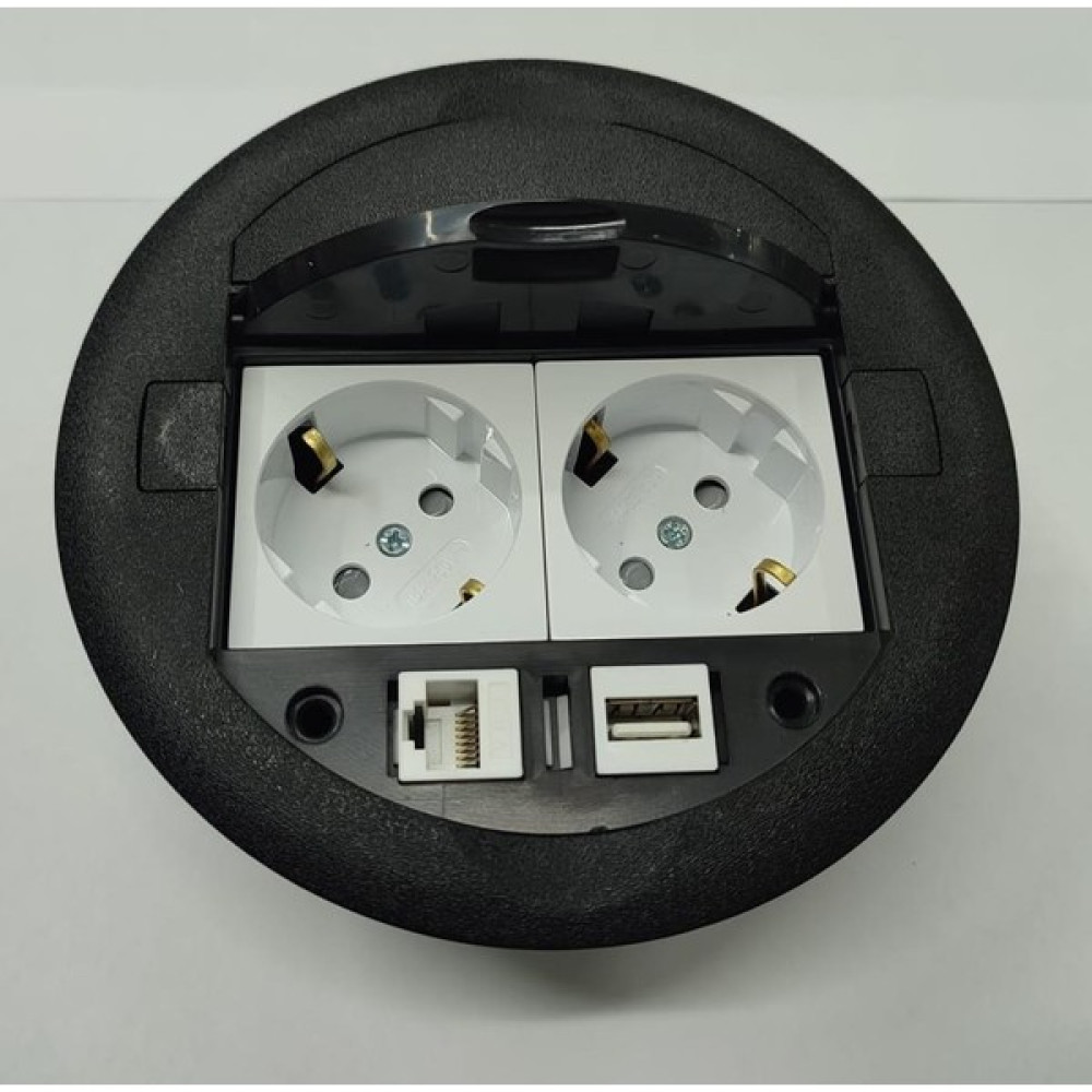 YKA Masa Üstü Priz Siyah+ 2 Ad. Priz+1 Ad. Usb+1 Ad. Ethernet Geçiş Prizler Fiyatı
