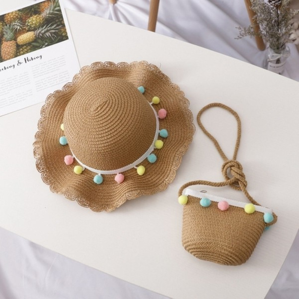 YKD Store Kız Yazlık Hasır Örgülü Güneş Şapkası + Küçük Çanta Seti Renkli Top Haki (Yurt Dışından) Bebek Şapkası Fiyatı