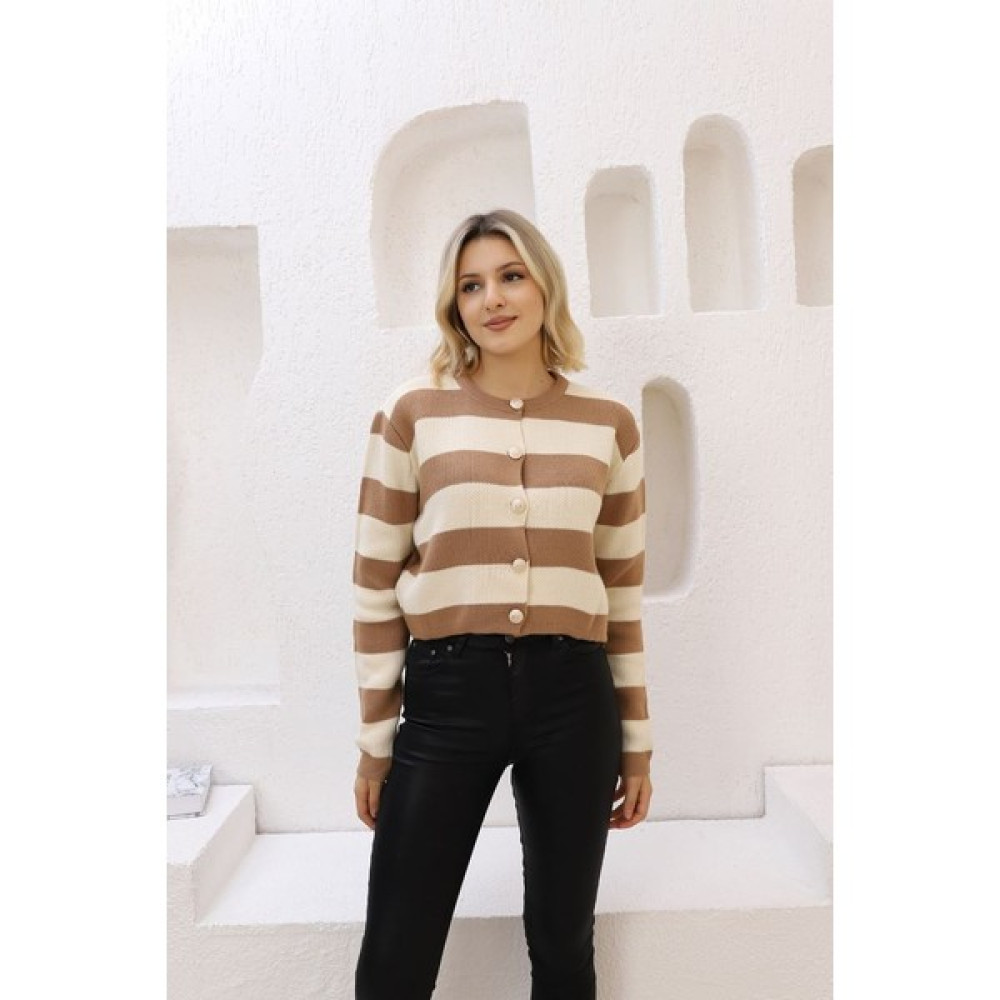 YLZ Çizgili Crop Hırka Kadın Hırka Fiyatı