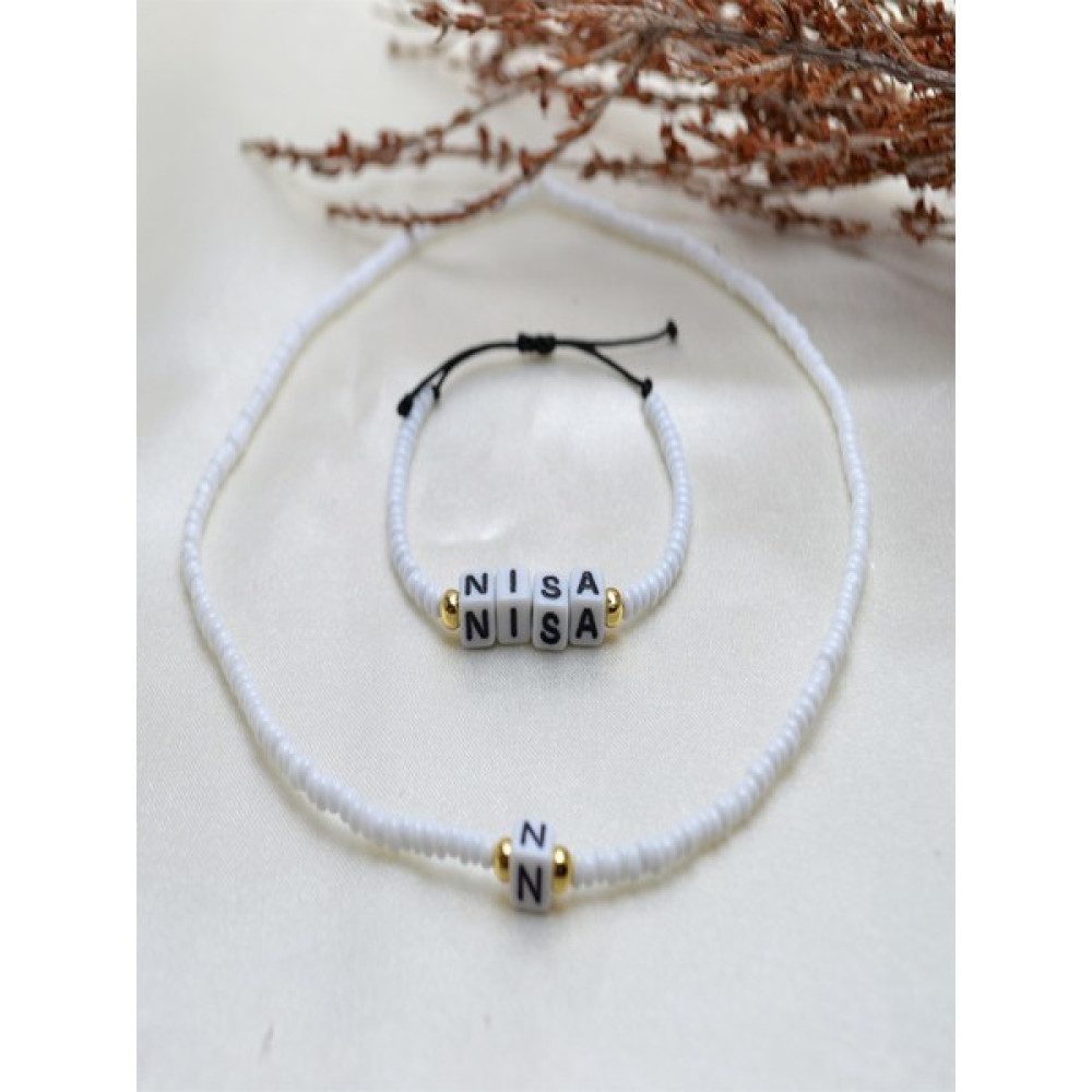 Y&M Perla Accessories Çocuk Seri Isimli Beyaz Kum Boncuk Kolye ve Bileklik Kombin Altın, Takı & Aksesuar Fiyatı