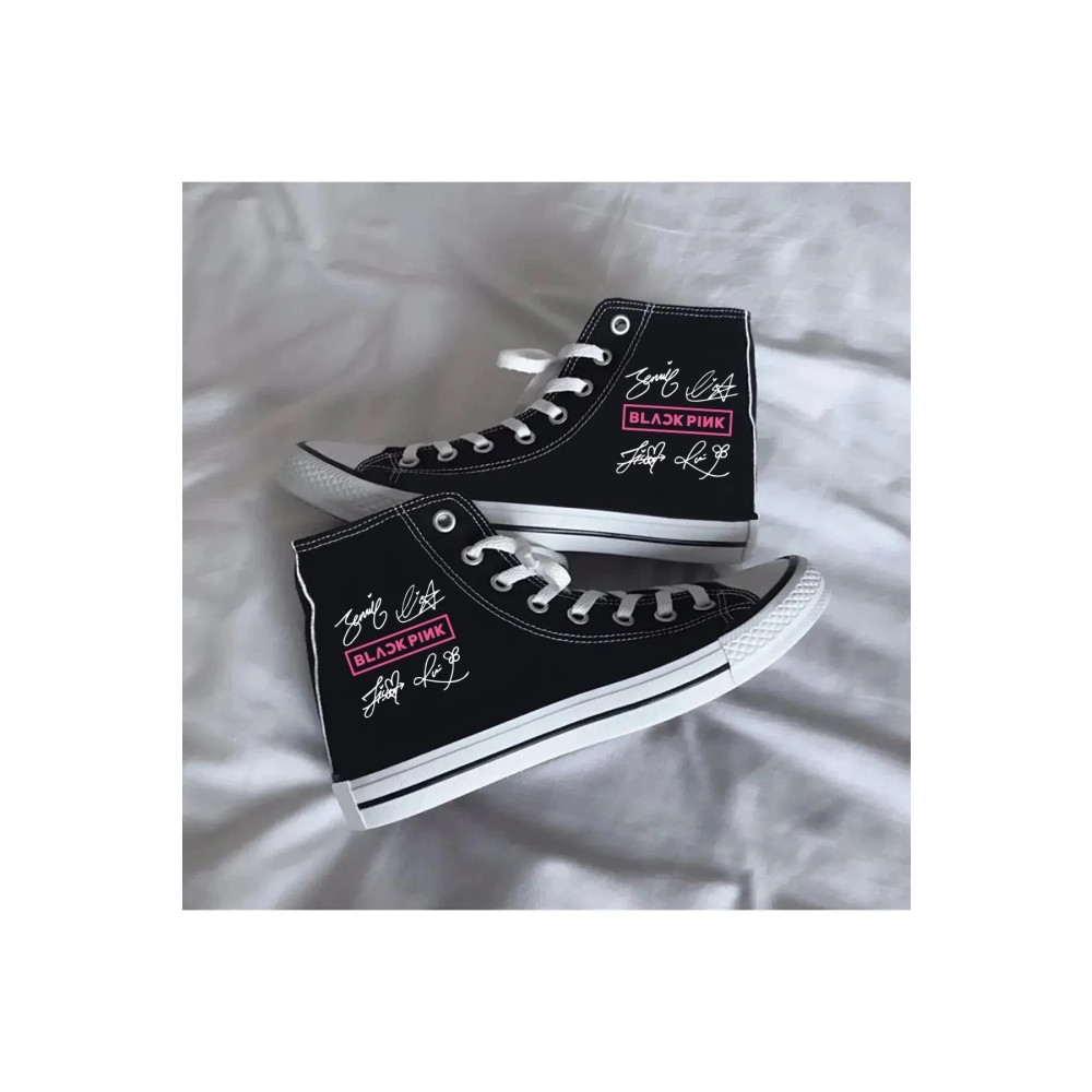 Ymn ayakkabı Günlük Keten Bilekli Black Pink Baskılı Siyah Uzun Sneaker Canvas Spor Ayakkabı BLACKPİNK 32 Beden Spor Ayakkabı Fiyatı