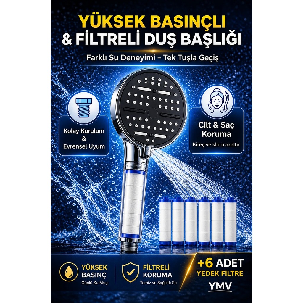 YMV Filtreli Duş Banyo Başlığı Klor ve Kireç Önleyici 6 Fonksiyonlu Su Tasarruflu 6 Yedek Filtreli - Krom SSD / Solid State Drive Fiyatı