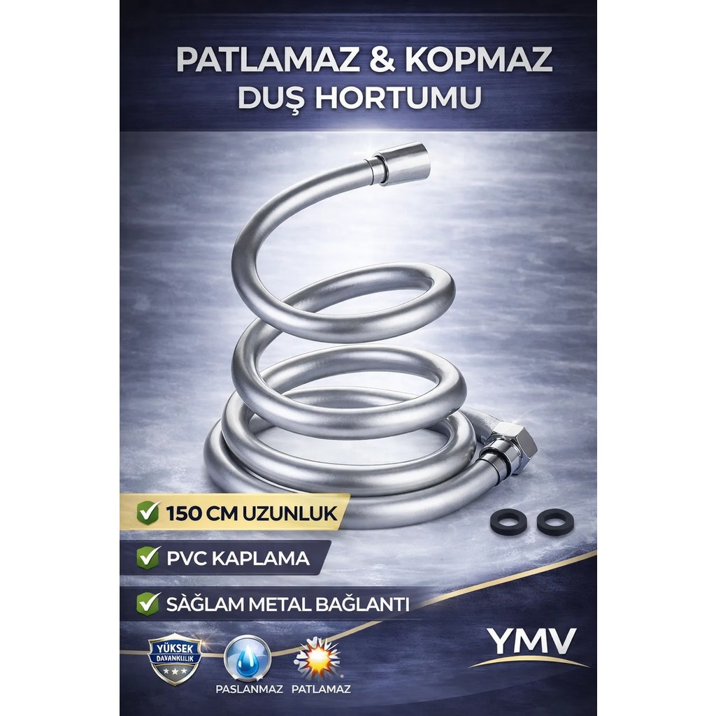 YMV Kopmaz Patlamaz PVC 150 CM Duş Hortumu Yüksek Basınçlı Kırılmaz Spiral Banyo Hortumu - Gri Diğer Fiyatı