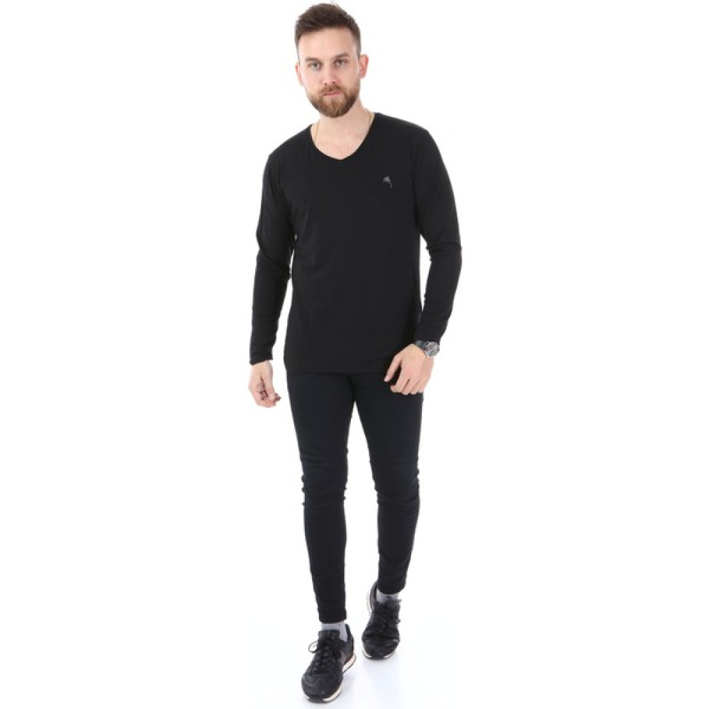 Ymz Moda Uzun Kol V Yaka T-Shirt- Siyah Erkek T-shirt Fiyatı