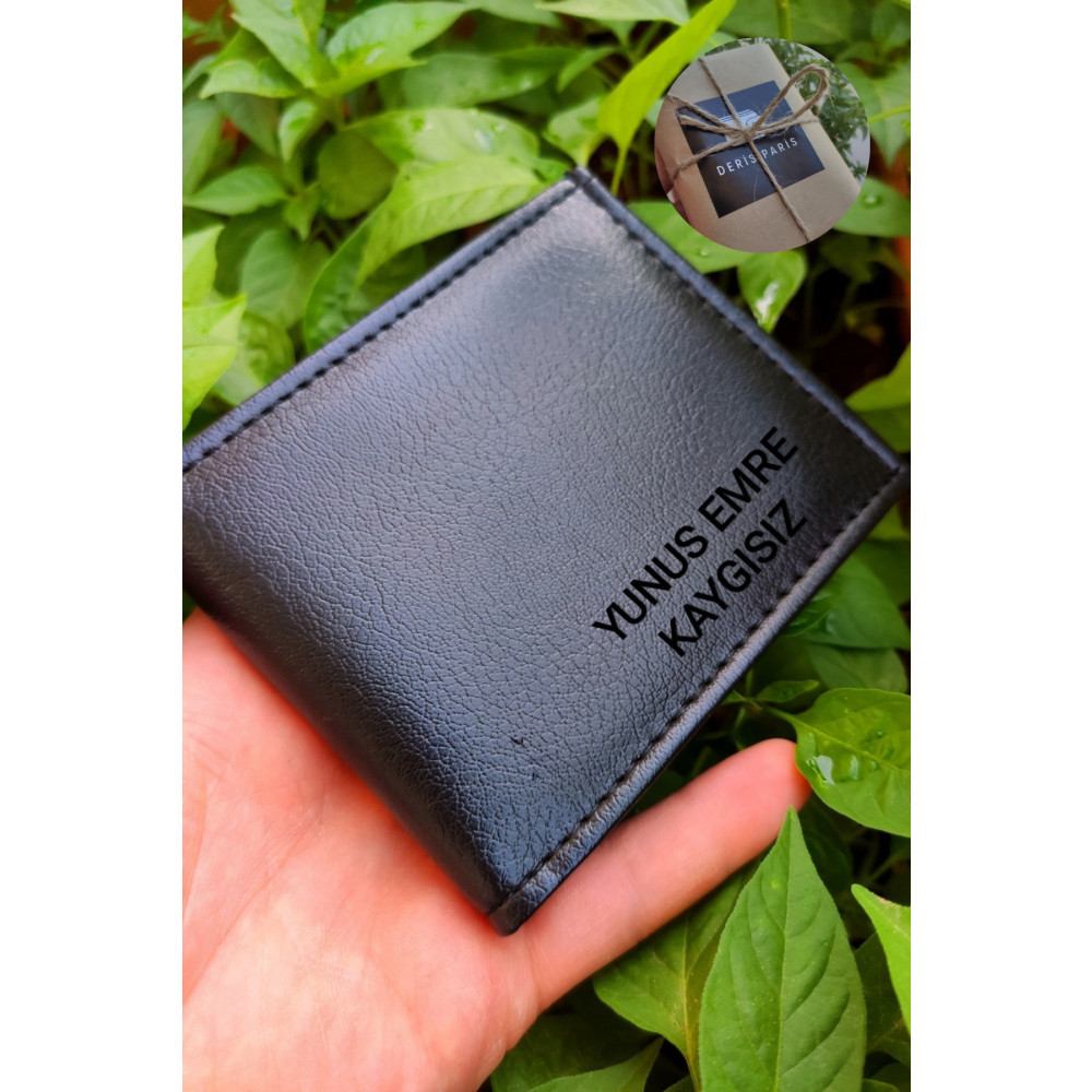 YNS LEATHER Siyah Erkek Cüzdan Isim Baskılı Kişiye Özel Standart Beden Bayan Cüzdan Fiyatı