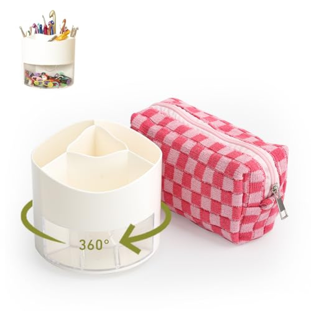 YOJOB Crochet Hook Case & Bag Combo, 360° Rotating Crochet Hooks Holder for Craft Table, Plus an On-the-go Crocheting Project Organizer Bag