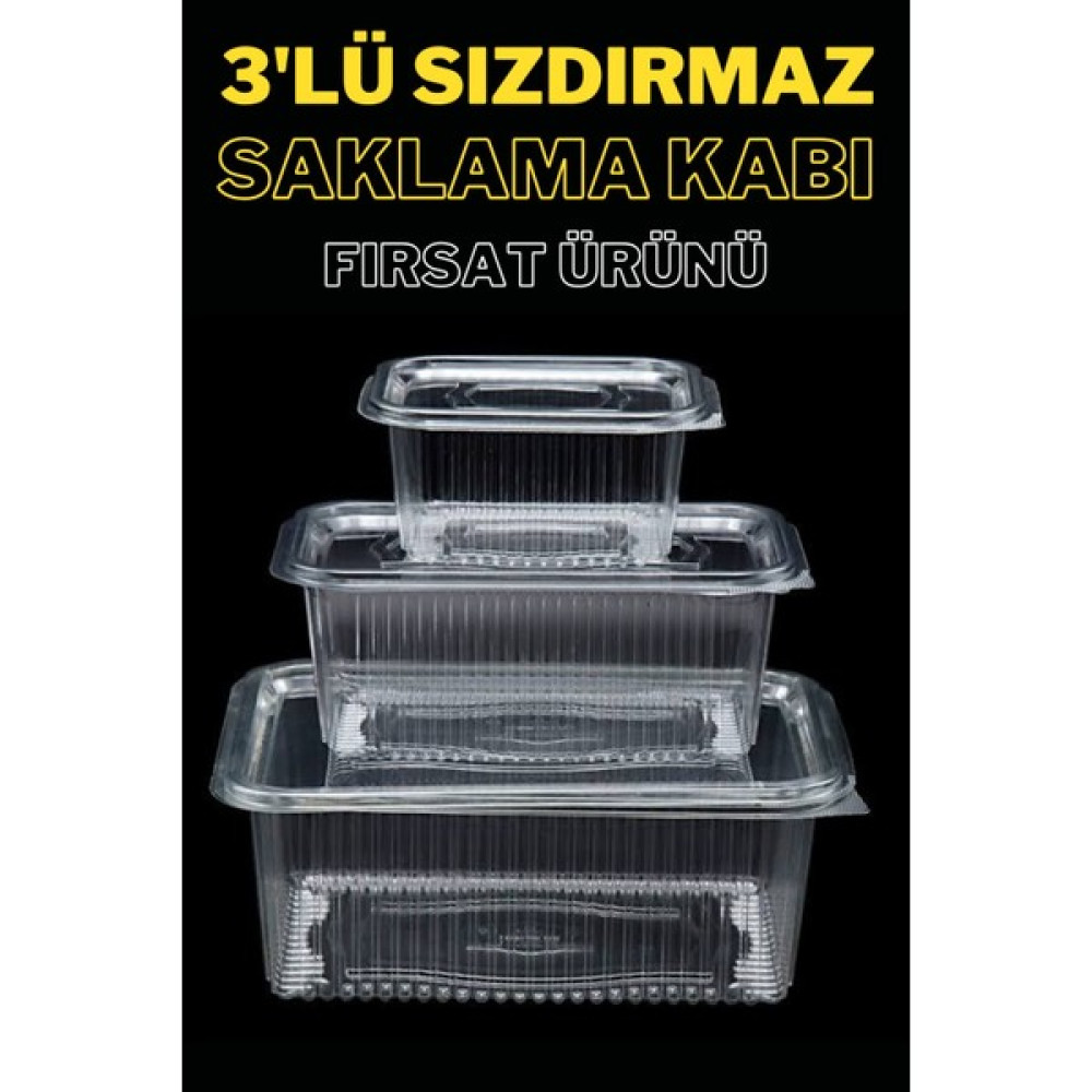 Yok Yok Ambalaj Plastik Sızdırmaz Kap Kullan At Tek Kullanımlık Plastik Kapaklı Kase 3' Lü Set Fırsat Ürünü Saklama Kapları Fiyatı