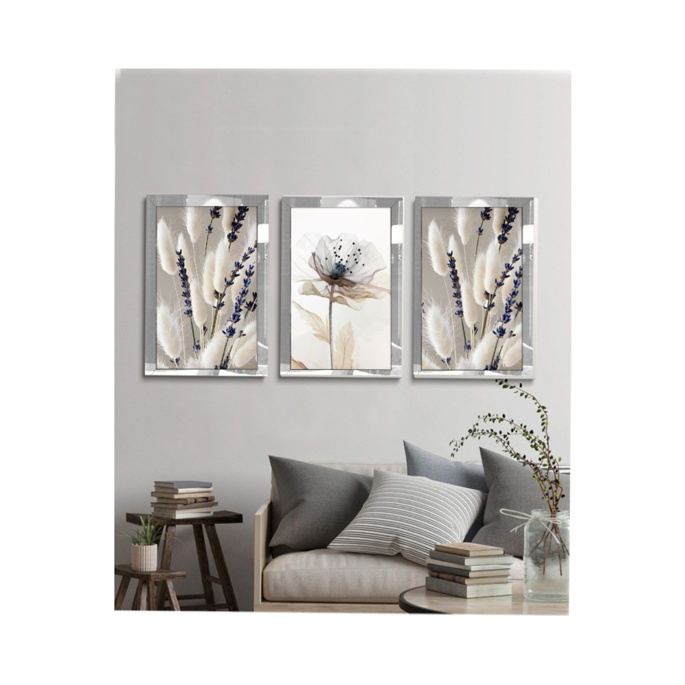 YOKTAYOK Pleksi Çerçevel Modern Beyaz Çiçek Tablo 3lü 20 x 30 Beden Tablo & Poster Fiyatı