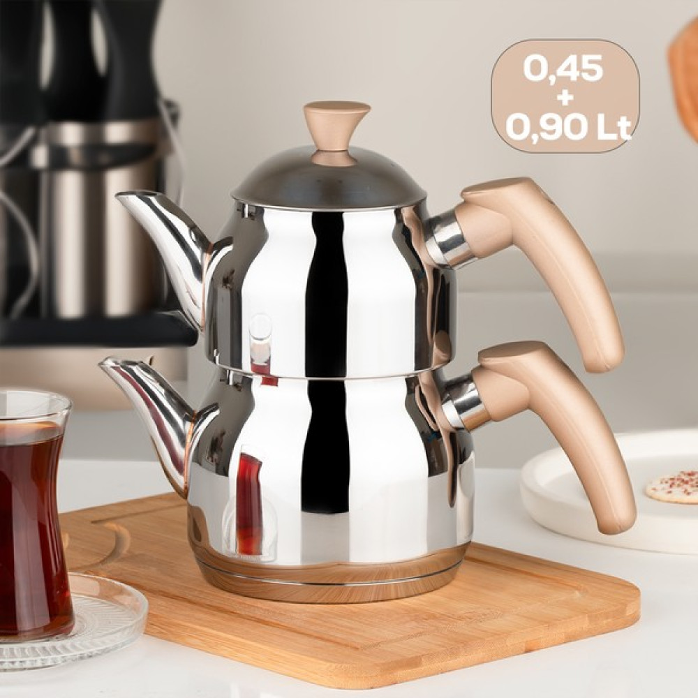 Yonca Belinda Y-2019 Midi Boy Paslanmaz Çelik Indüksiyon Taban Soft Kulp Çaydanlık Takımı 0,45+0,90 Lt Çay / Çaydanlık Setleri Fiyatı