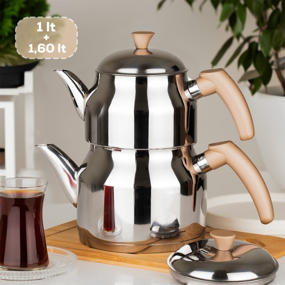 Yonca Belinda Y-2021 Orta Boy Paslanmaz Çelik Indüksiyon Taban Soft Kulp Çaydanlık Takımı 1,0+1,6 Lt Çay / Çaydanlık Setleri Fiyatı