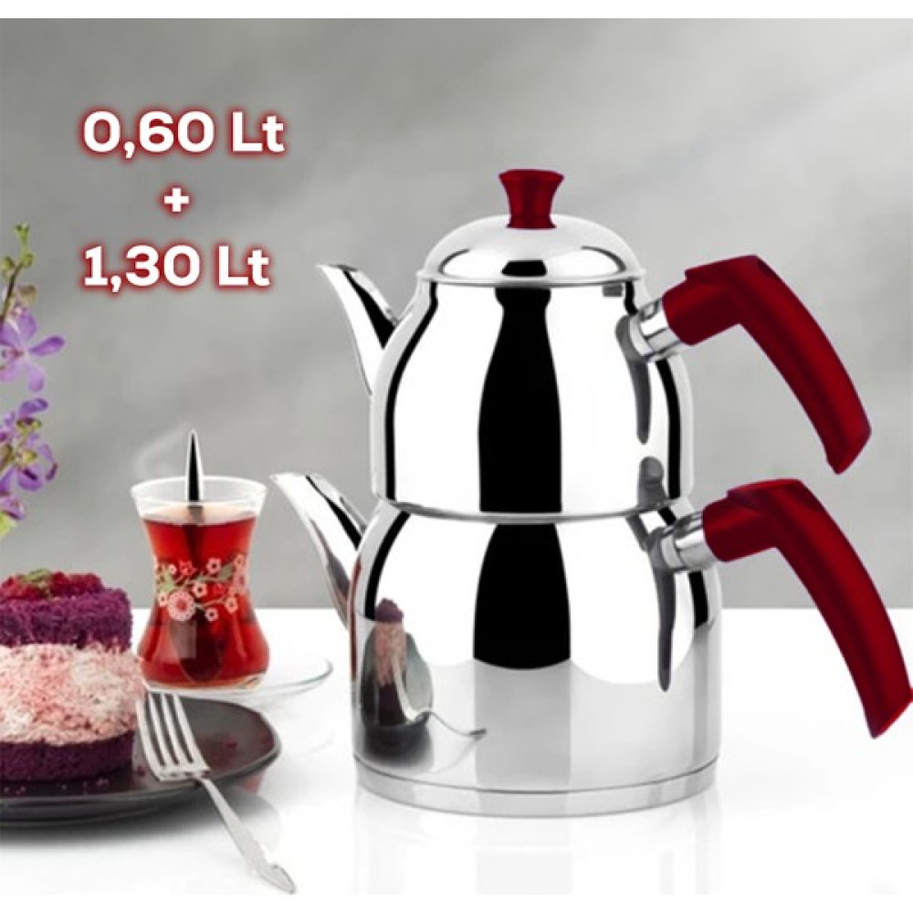 Yonca Firuze Mini Boy Paslanmaz Çelik Indüksiyon Taban Soft Kulp Çaydanlık Takımı 0,6 + 1,3 L - Kırmızı Çay / Çaydanlık Setleri Fiyatı