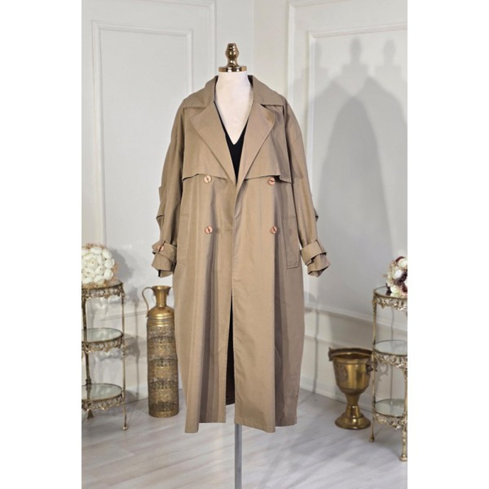 Yonca Moda Evi Store Kahverengi Oversize Trenç 9419 Kadın Trençkot Fiyatı