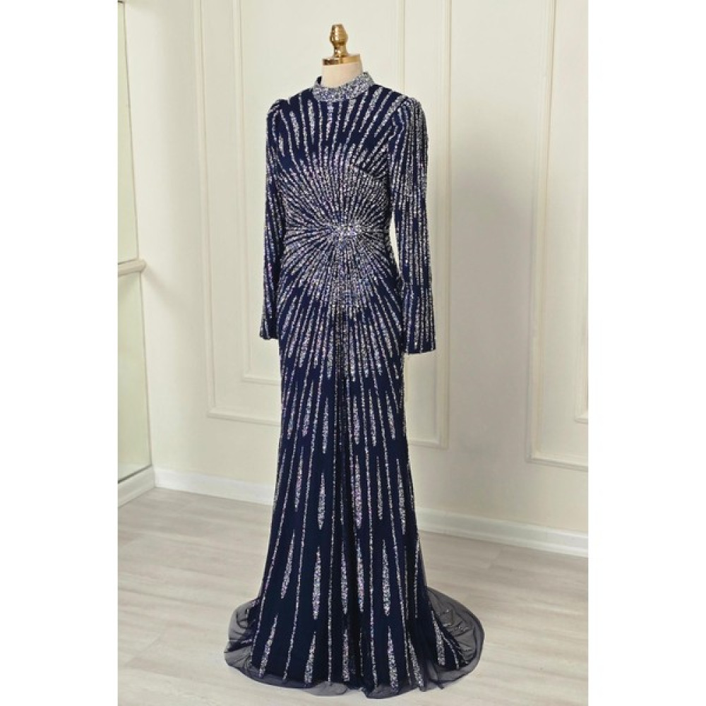 Yonca Moda Evi Store Lacivert Full Işlemeli B.beden Abiye 7090-1 Elbise Fiyatı