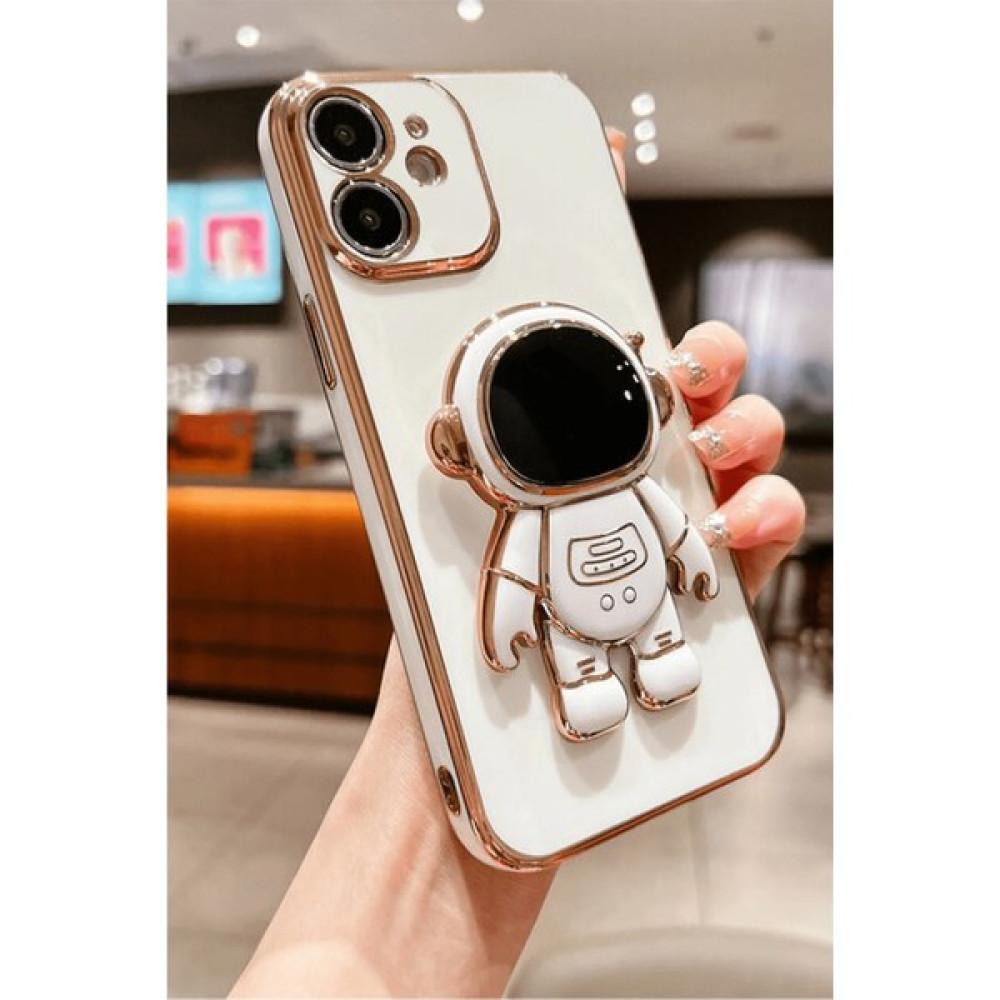 yoocko Iphone 11 Uyumlu Özel Tasarım Kamera Korumalı Yumuşak Silikon Robot Stand Luxury Robot Kapak Kılıf - Beyaz Cep Telefonu Kılıfı Fiyatı