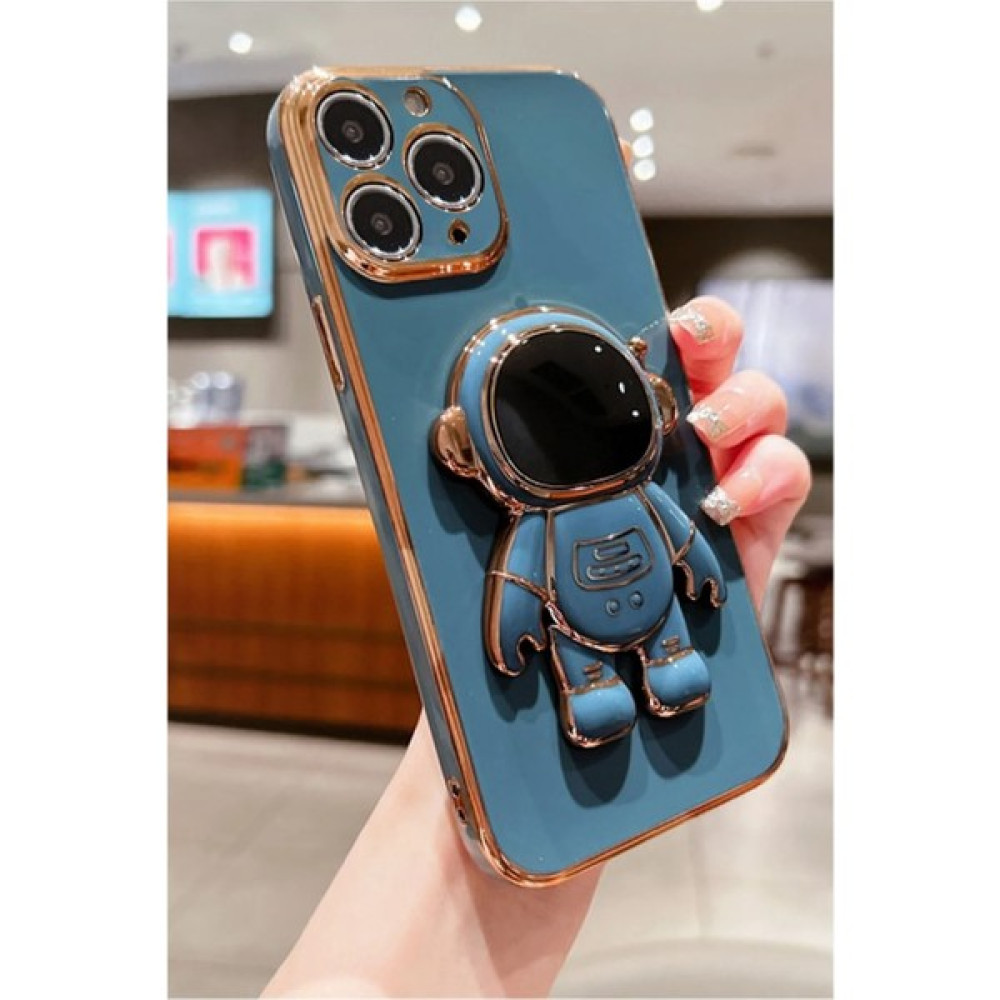 yoocko Iphone 15 Pro Uyumlu Kamera Korumalı Yumuşak Silikon Robot Stand Luxury Robot Kapak Kılıf - Gece Mavi Cep Telefonu Kılıfı Fiyatı
