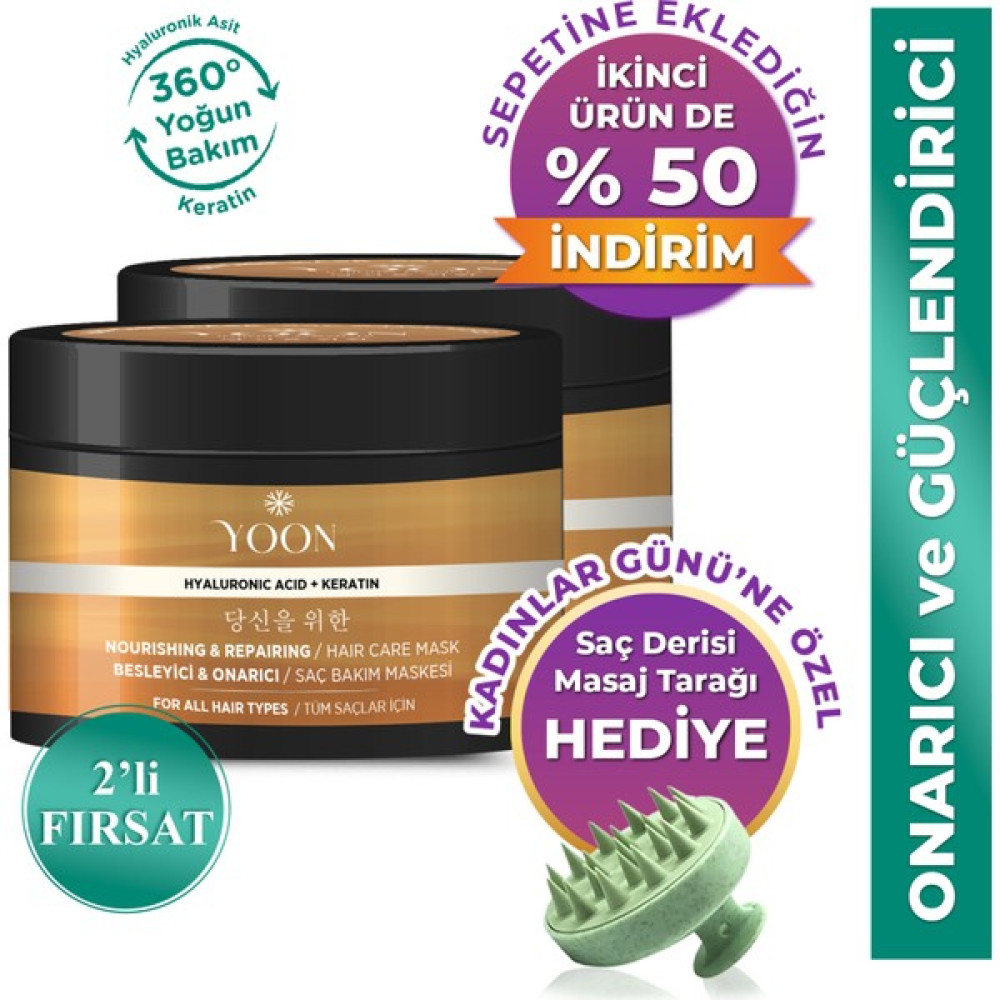 Yoon 2'li Saç Bakım Maskesi 360° Yoğun Onarıcı Hyaluronic Asit ve Keratinli Saç Maskesi 2 Adet x 250ML Saç Bakım Maskeleri & Serumlar & Spreyler Fiyatı