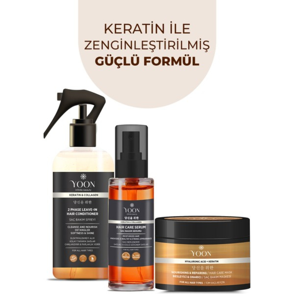 Yoon 3'lü Onarıcı Saç Bakım Seti - 360° Dipten Uca Besleyici - Onarıcı Saç Spreyi - Saç Maskesi - Saç Serumu Saç Bakım Maskeleri & Serumlar & Spreyler Fiyatı