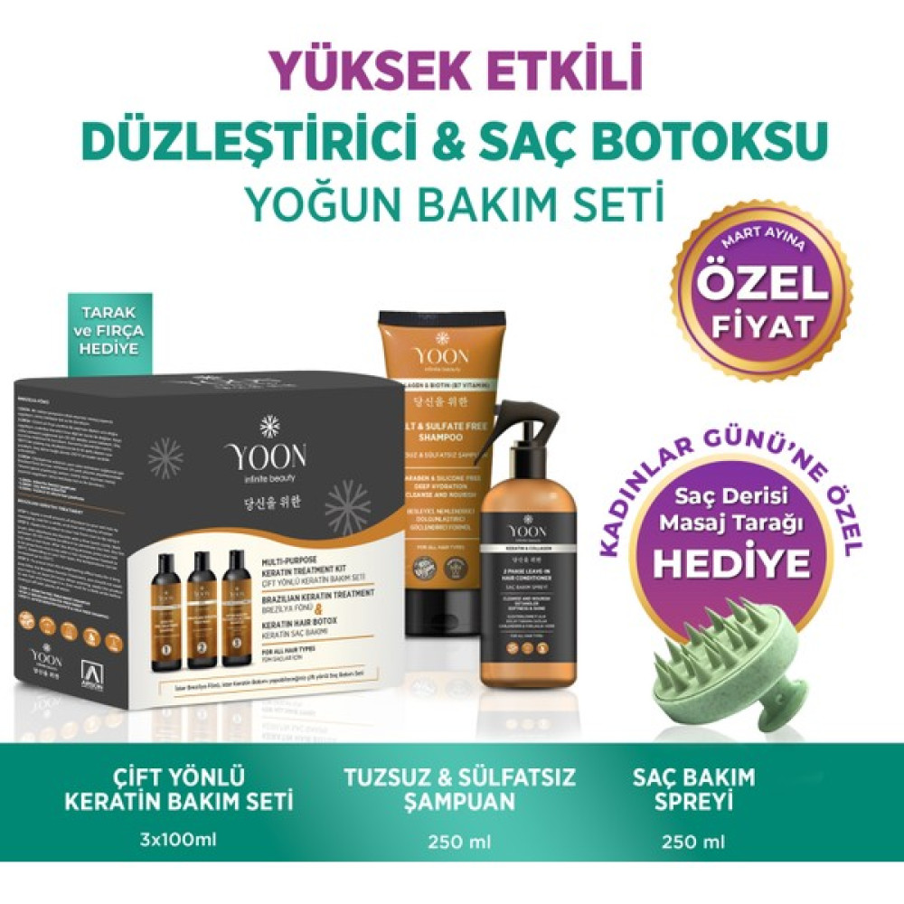 Yoon 3'lü Uzun Süren Düzleştirici & Saç Botoxu Kiti, Tuzsuz Şampuan 250ML Saç Spreyi 250ML Saç Bakım Seti Saç Bakım Maskeleri & Serumlar & Spreyler Fiyatı